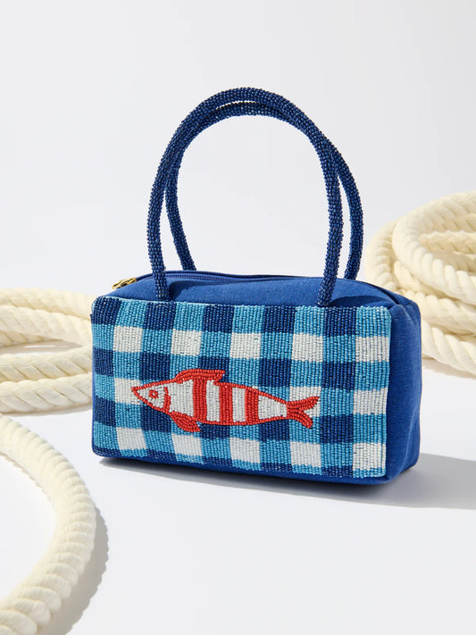 BEADED PLAID FISH BAG