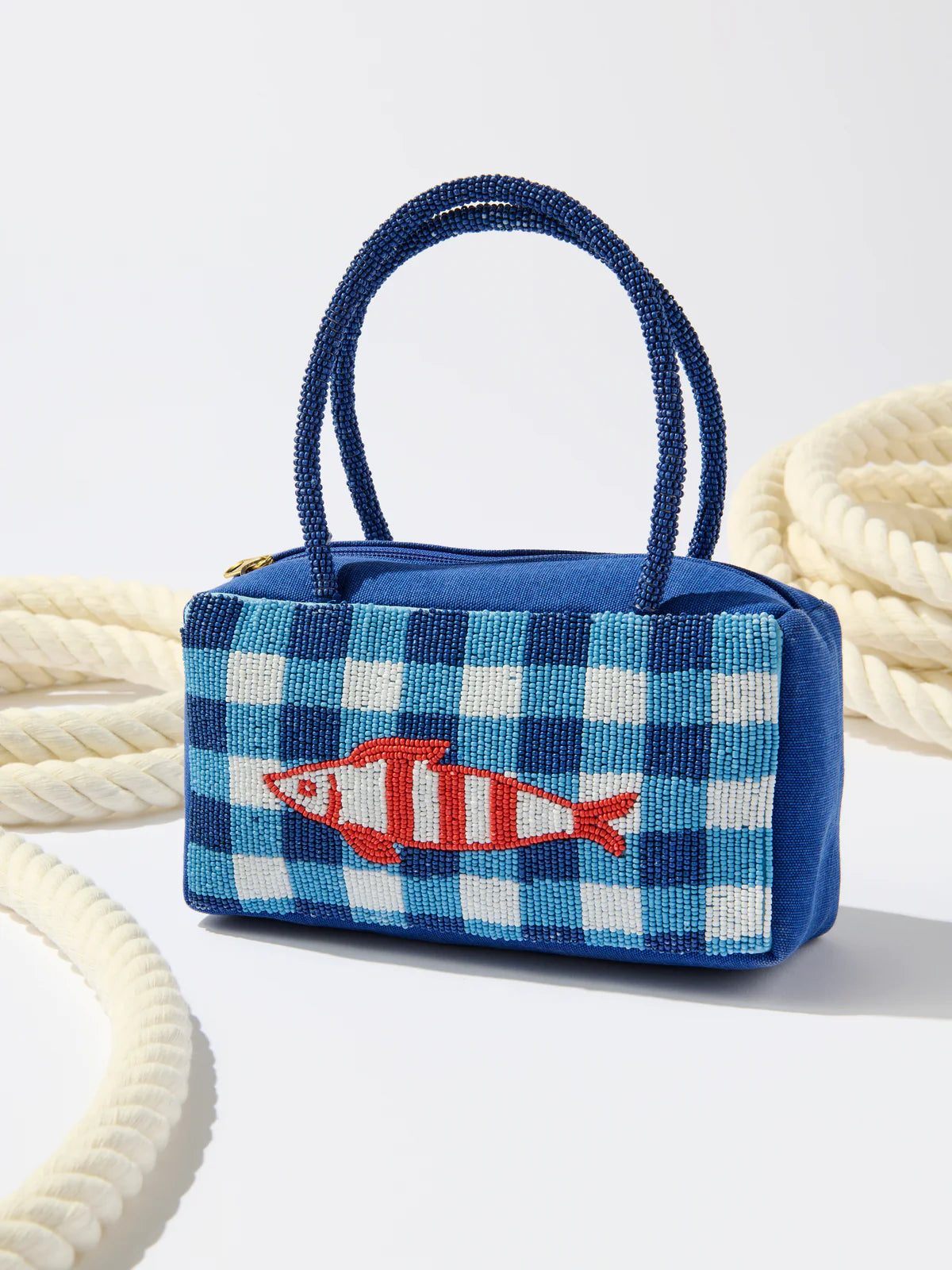 BEADED PLAID FISH BAG