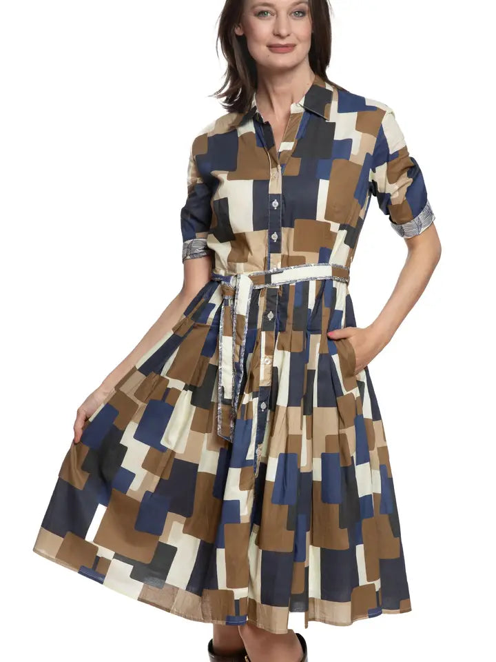 CHOCOLATE BLUE SQUARES MRS MAISEL DRESS