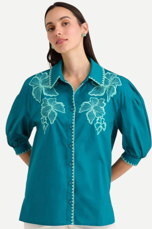 MOLLIE SHIRT IN TEAL FLORAL