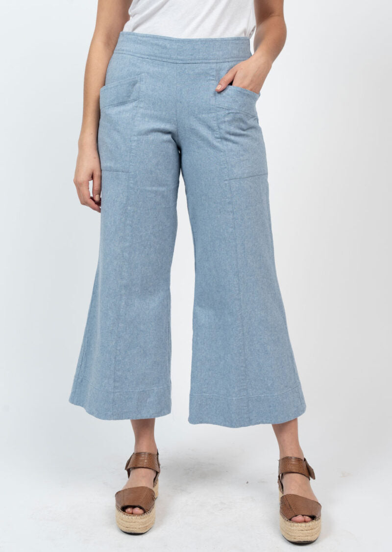 CADET BLUE LINEN SLOUCH PANT