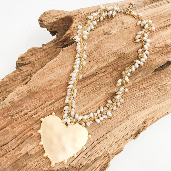 HAMMERED HEART ON GRAPE PEARL ROSARY