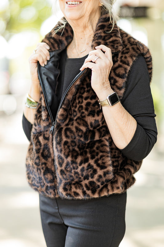 LINNY LEOPARD FAUX FUR VEST