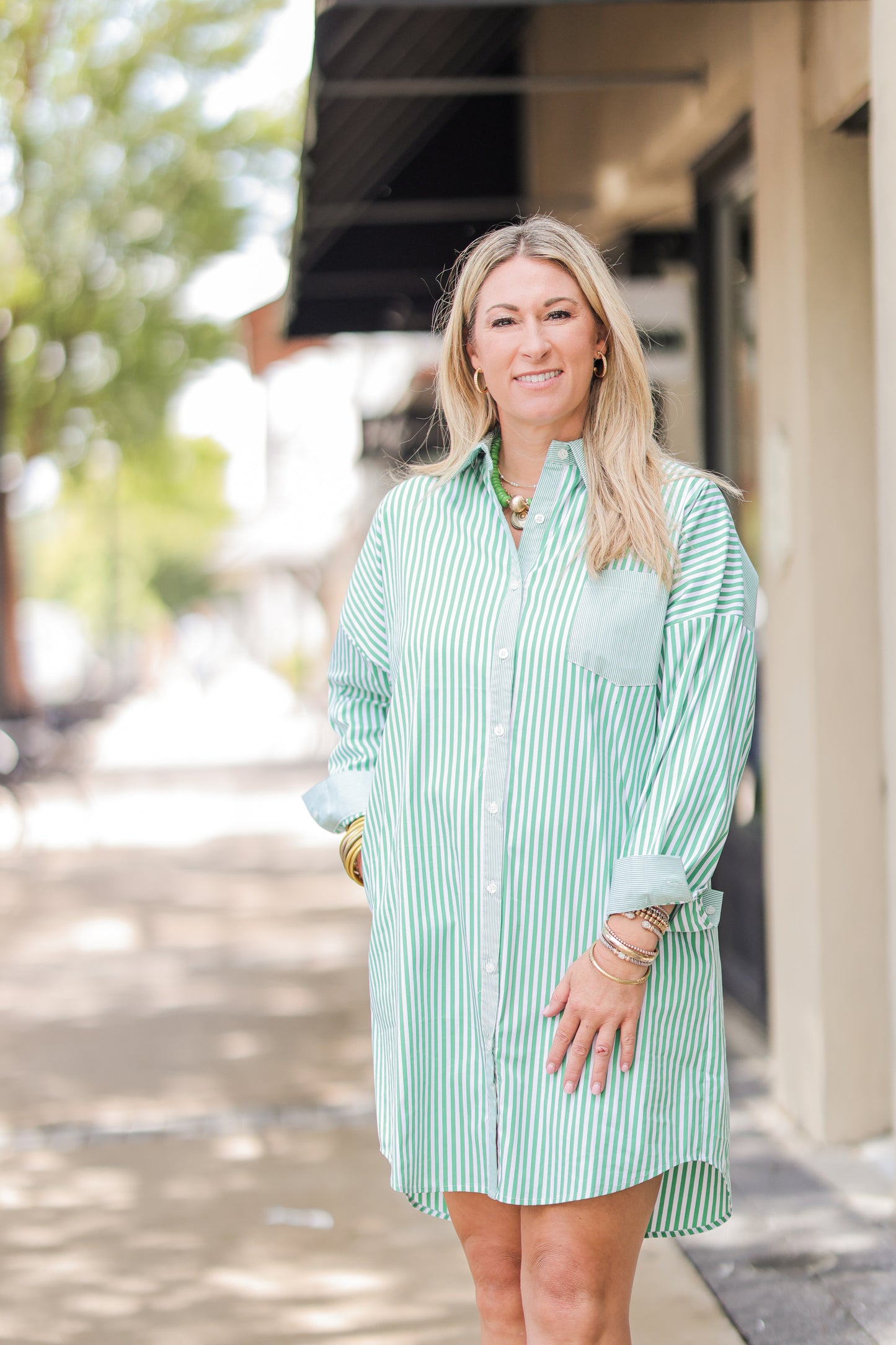 FRANCES DRESS GREEN STRIPE