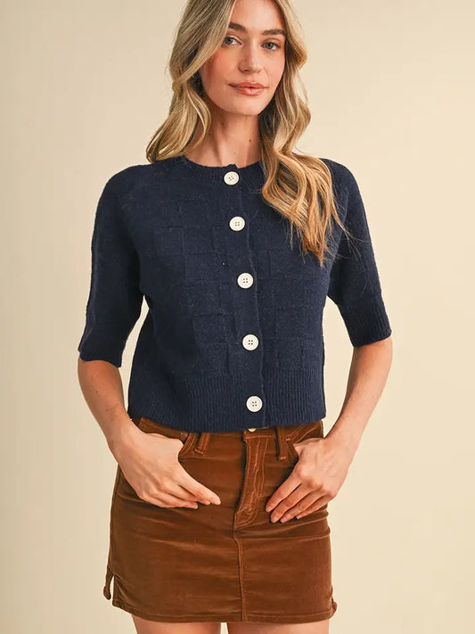 NAVY BASKET WEAVE SWEATER