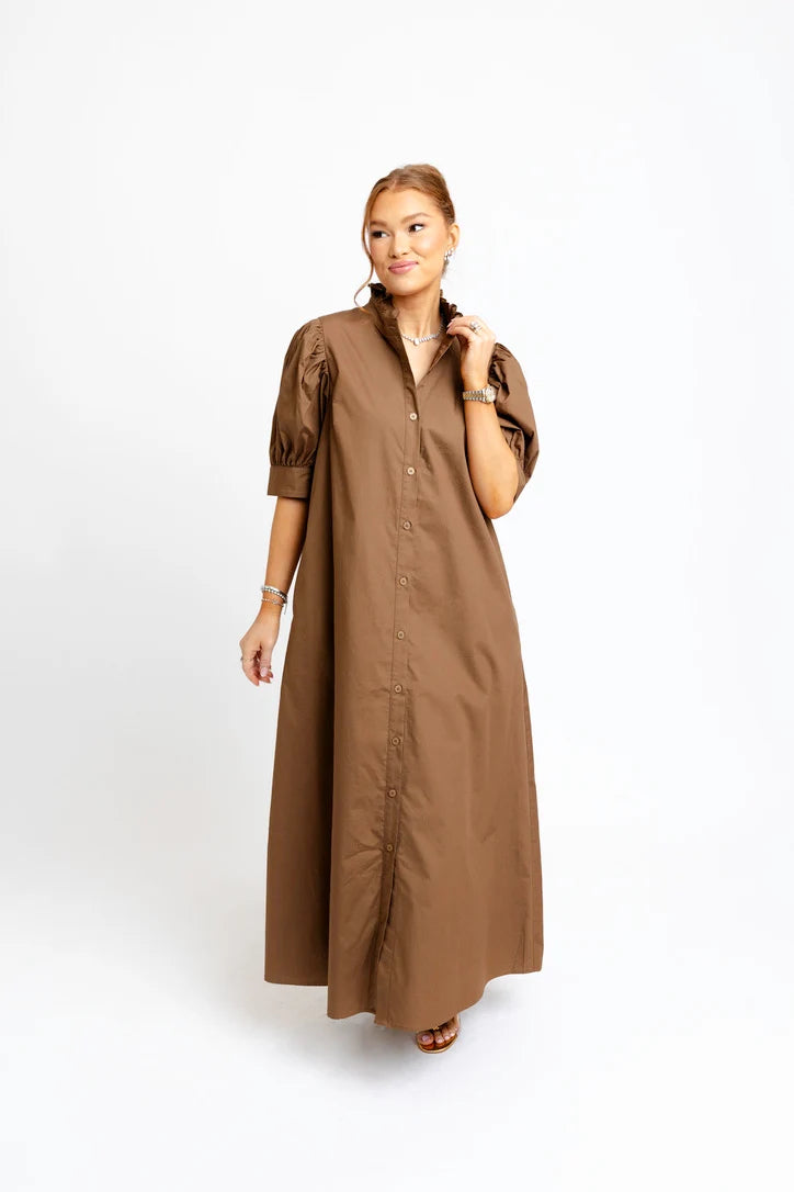 CHOCOLATE POPLIN SHIRT DRESS