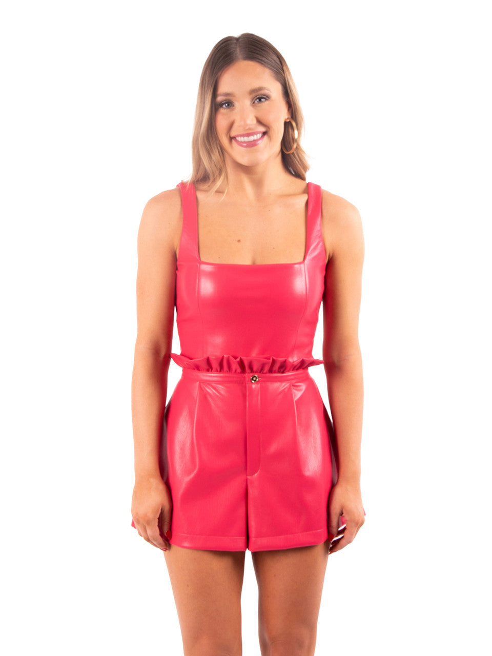 FAUX ROSE RED RUFFLE SHORTS