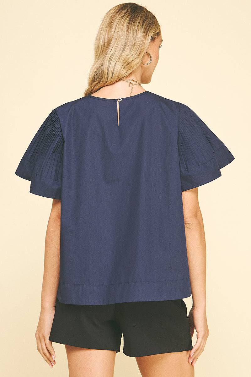 MIDNIGHT NAVY POPLIN TOP