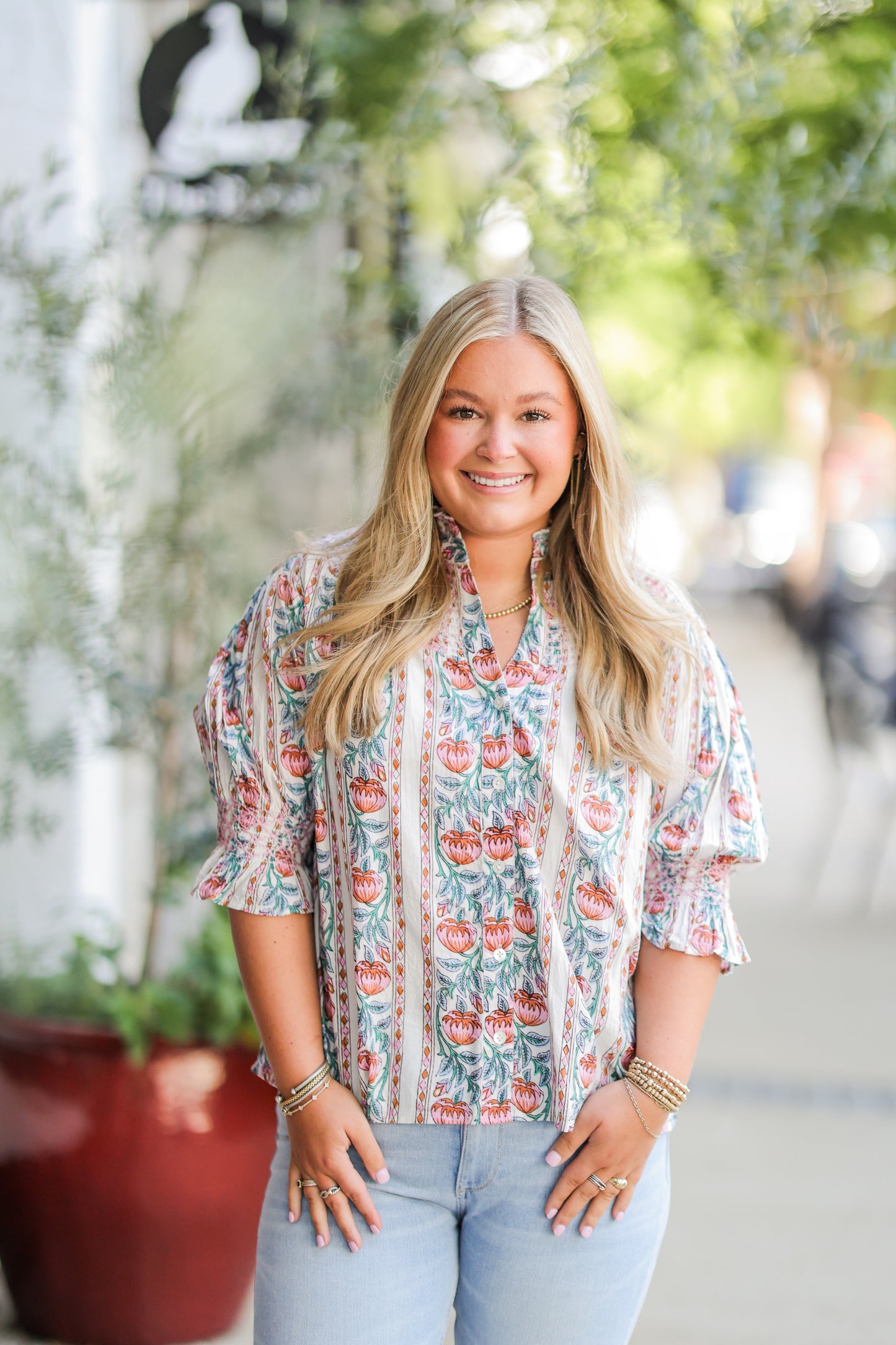 PINK FLOWER SMOCK TOP