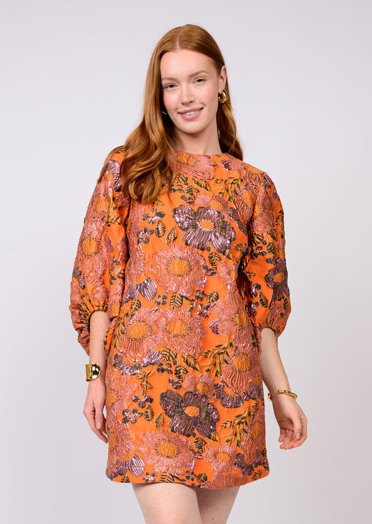 BROCADE ORANGE FLORAL DRESS