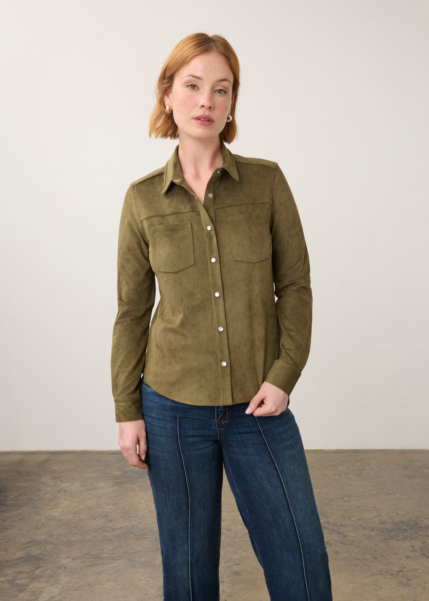 OLIVE SUEDE SHIRT
