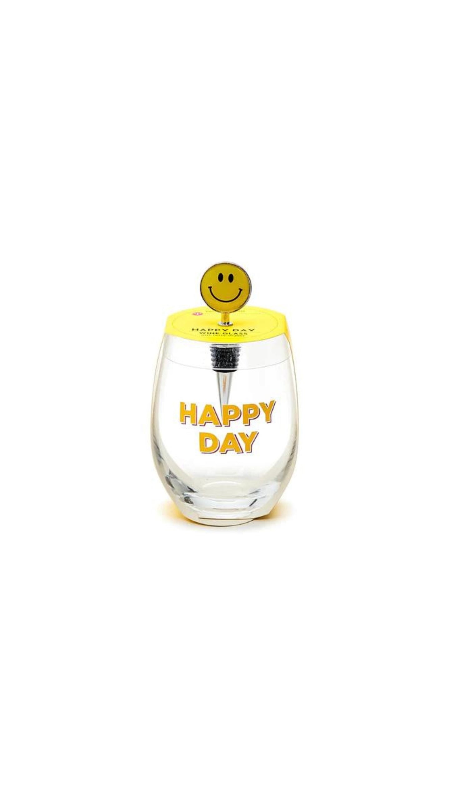 HAPPY DAY WINE GLASS AND STOPPER