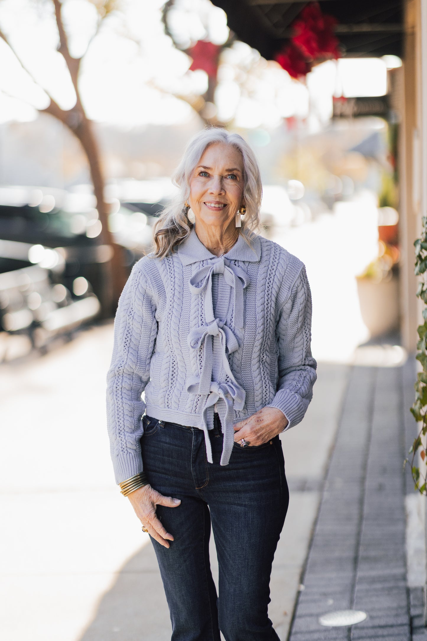BLUE BABY CABLE KNIT SWEATER