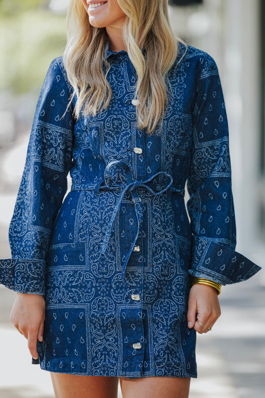 DELPHI JACQUARD DENIM DRESS