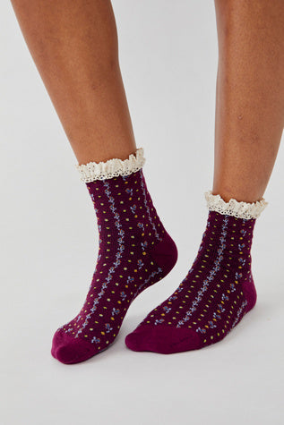 ROSEBUD WAFFLE KNIT ANKLE SOCK