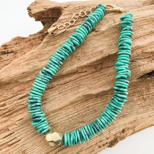GEMSTONE HEISHI DISC NECKLACE WITH PRISM BRASS