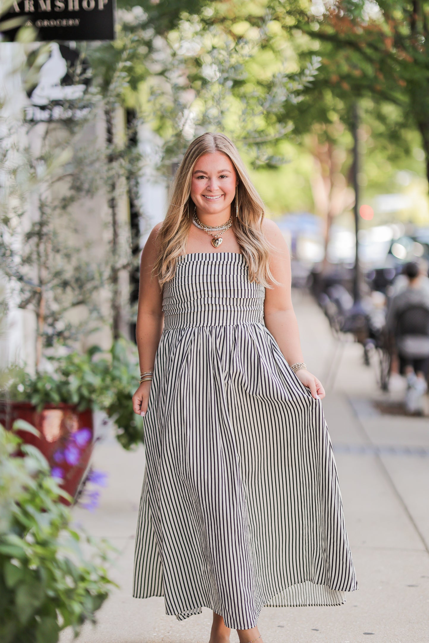 CAULEY STRIPED TUBE MAXI DRESS