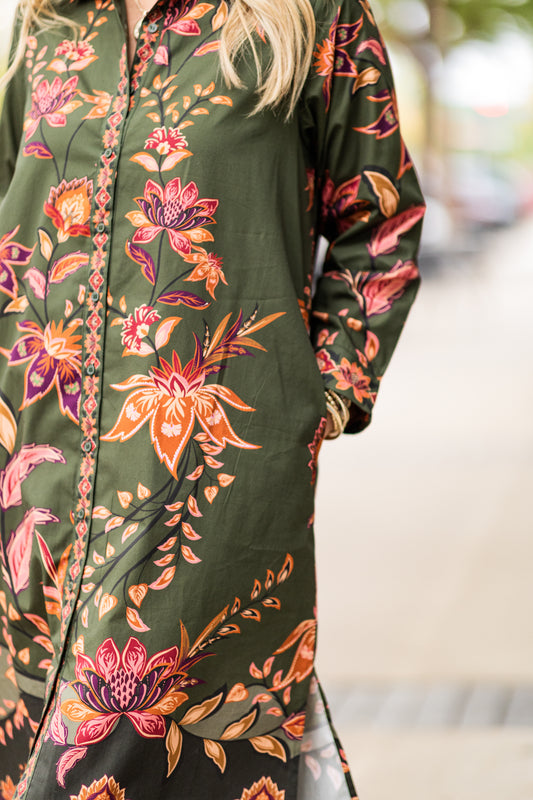 ELIZA OLIVE TRAILS DRESS