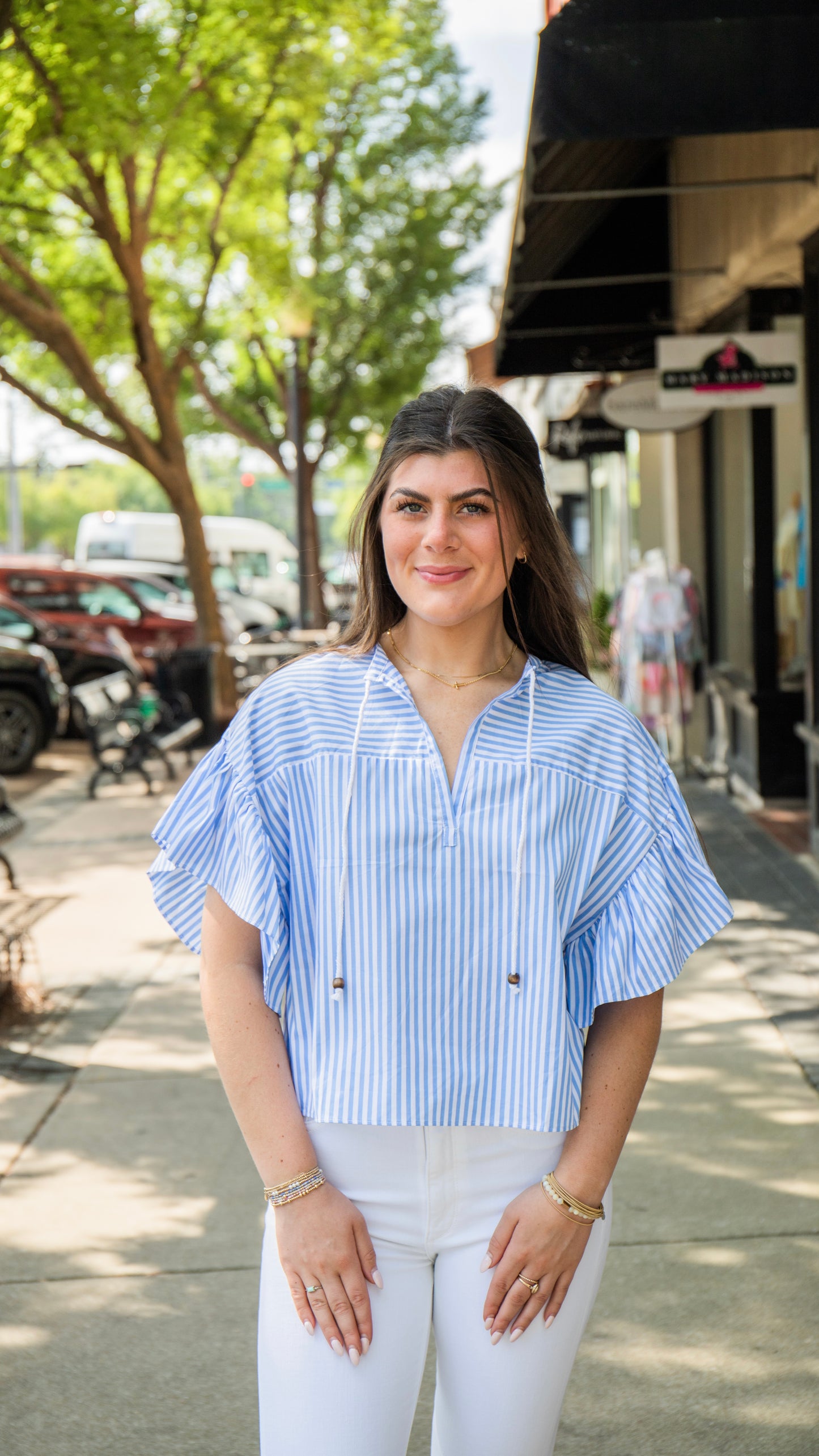 HILLSIDE BLUE RUFFLE TOP