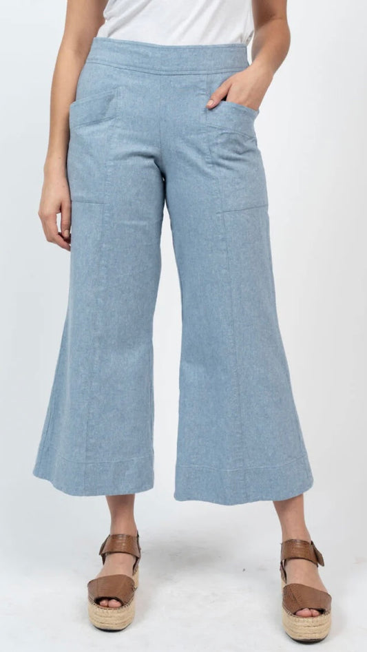 CADET BLUE LINEN SLOUCH PANT