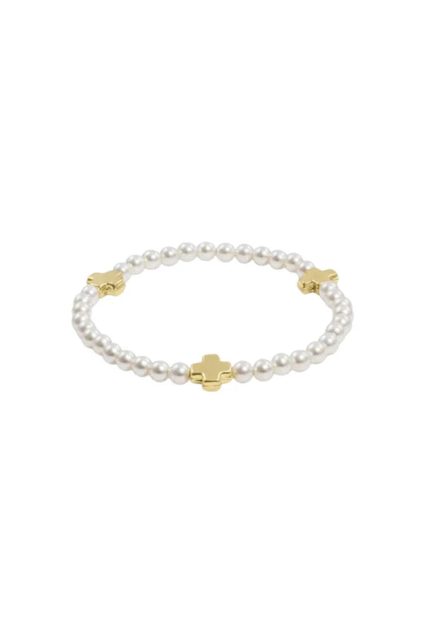 SIGNATURE CROSS PEARL 4MM GOLD