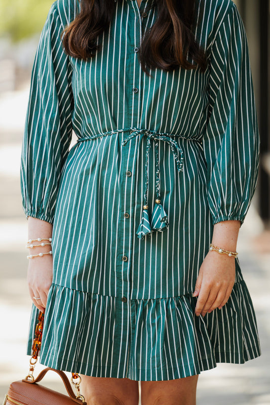 DENA STRIPE DRESS FOREST