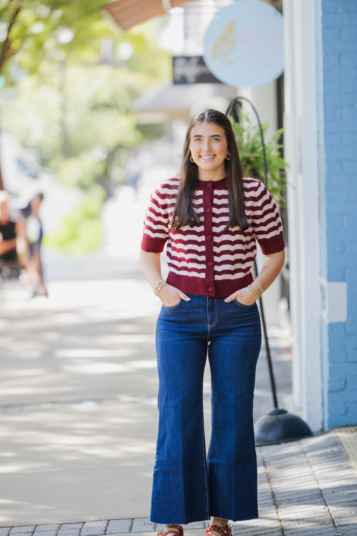 PORT STRIPE CREWNECK CARDIGAN