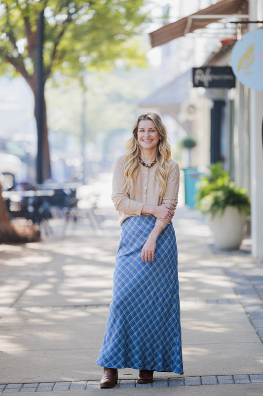 MYSTIC BLUE EUROPA PLAID SKIRT