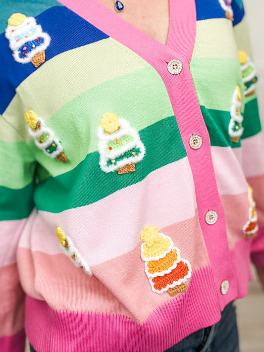 QUEEN OF SPARKLES RAINBOW STRIPE CARDIGAN