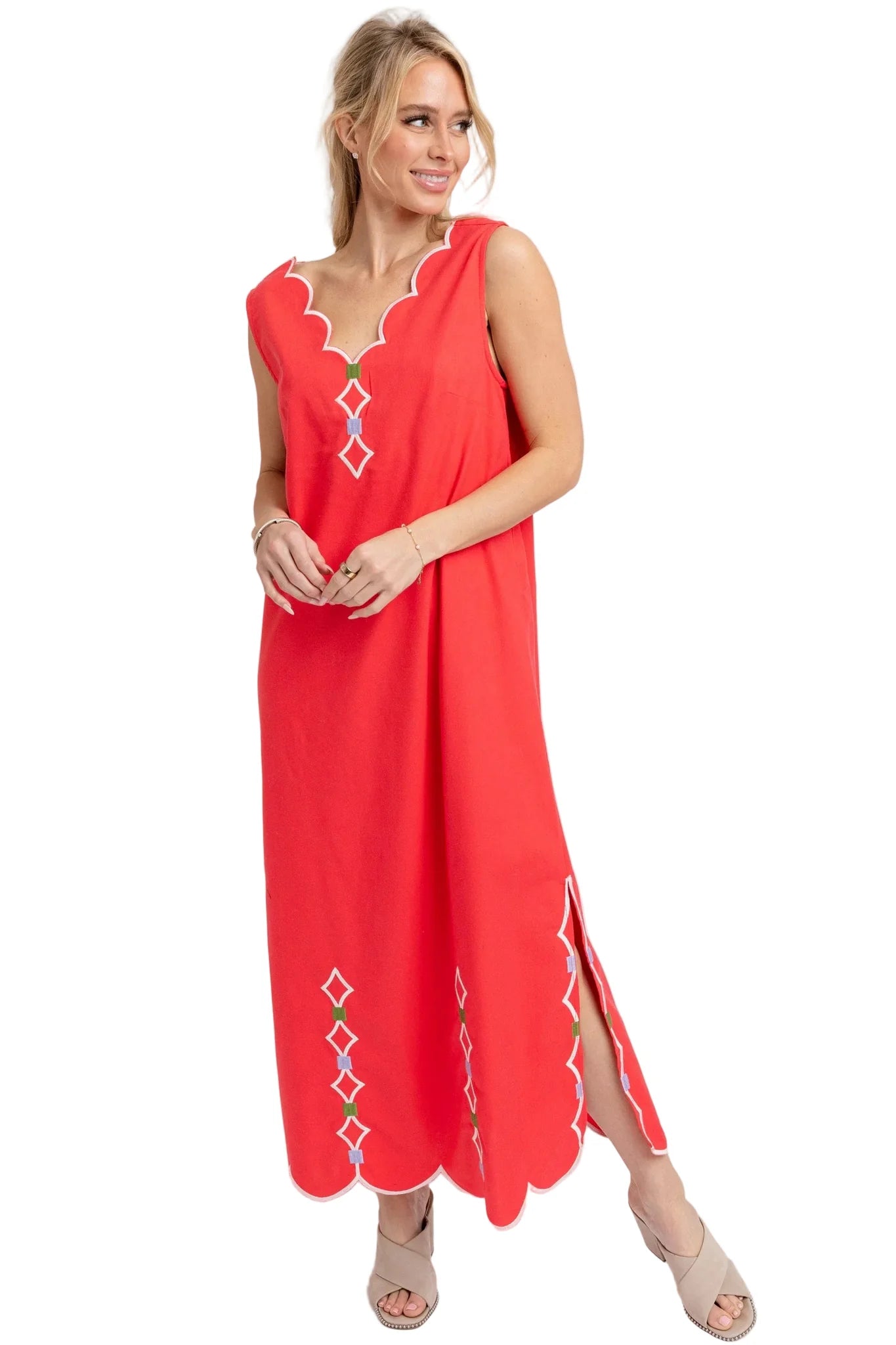 POPPY RED GEOMETRIC DRESS