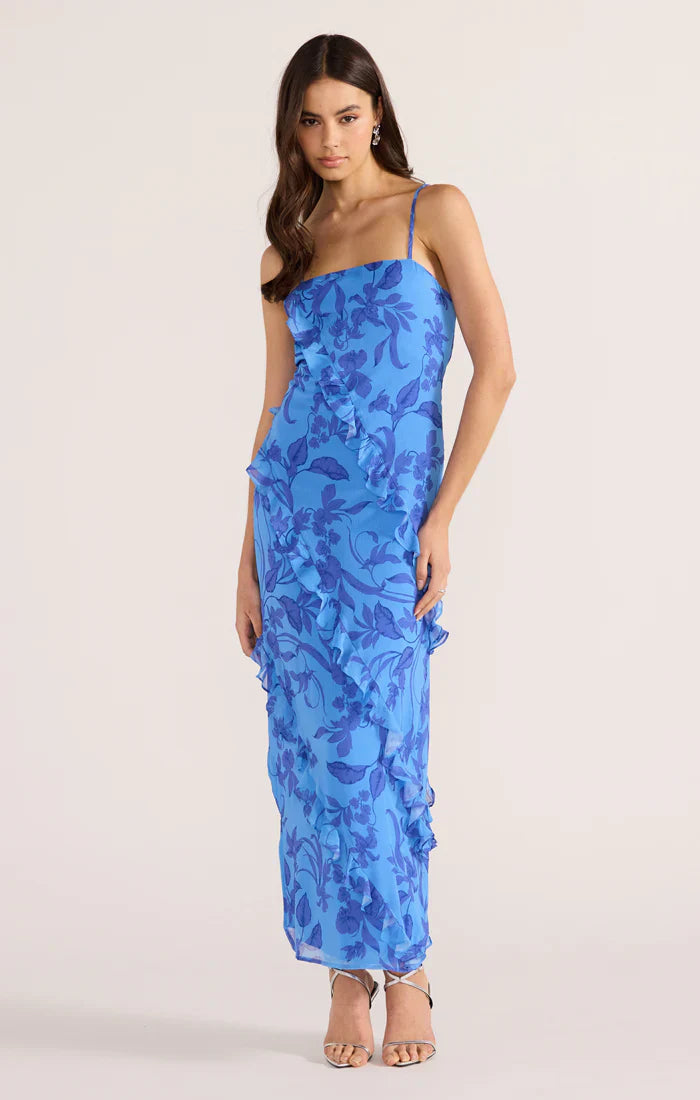 JEANNE RUFFLE BLUE MAXI