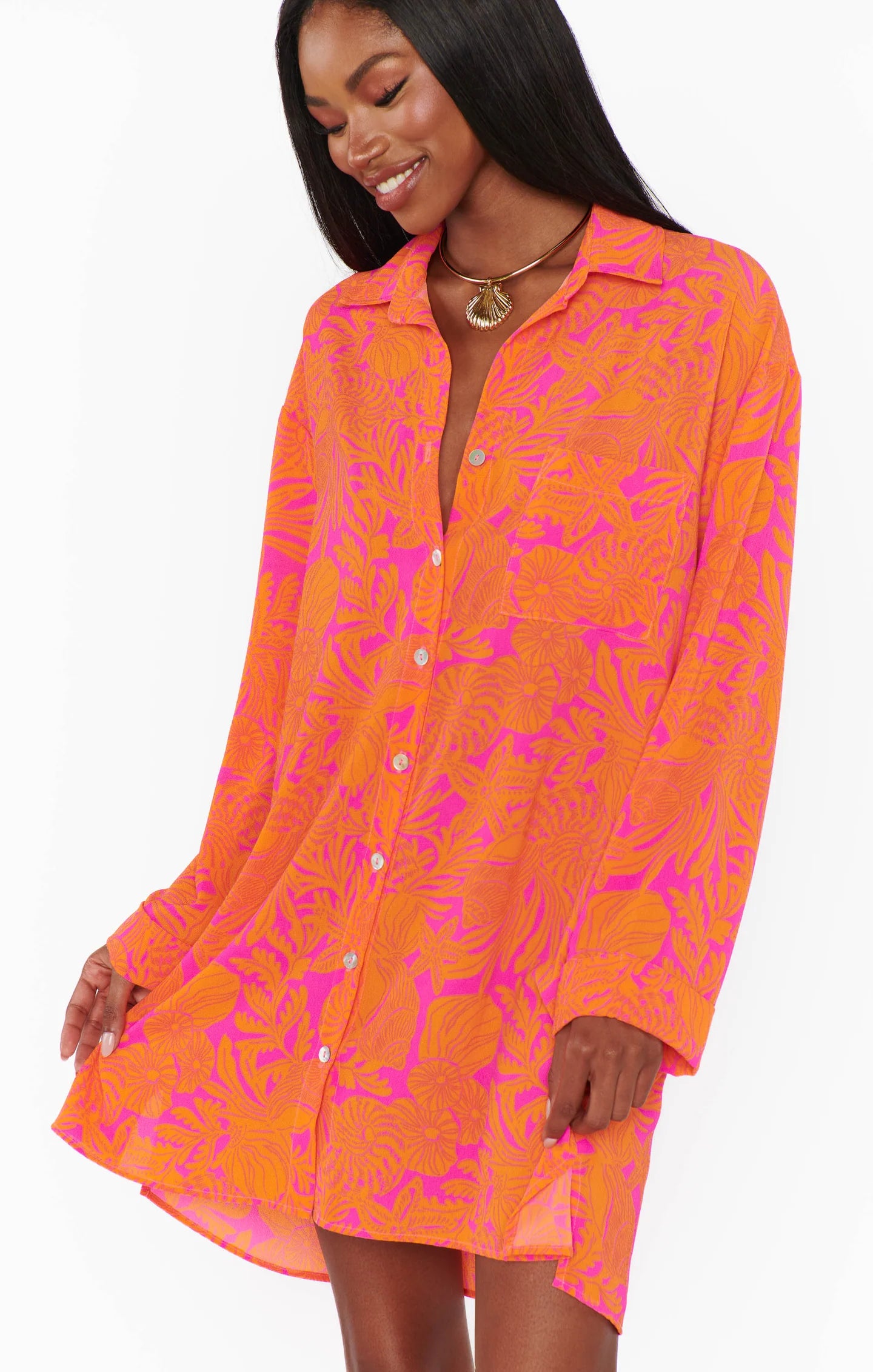 BEACHCLUB BUTTON DOWN FUSCHIA
