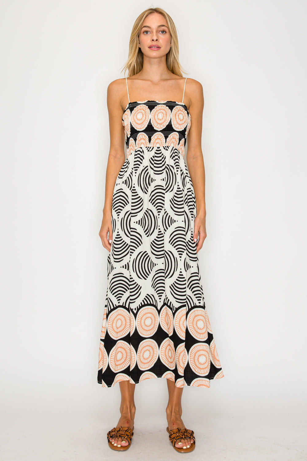 MIDNIGHT SHELL SMOCK MIDI DRESS