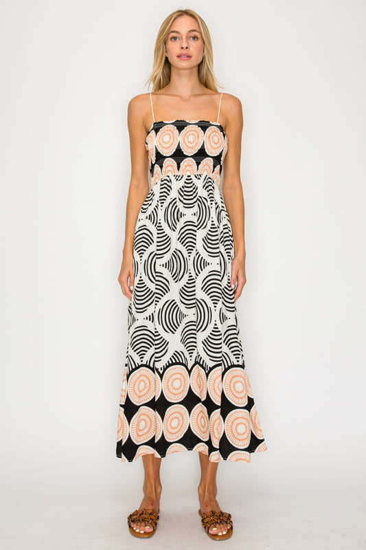 MIDNIGHT SHELL SMOCK MIDI DRESS