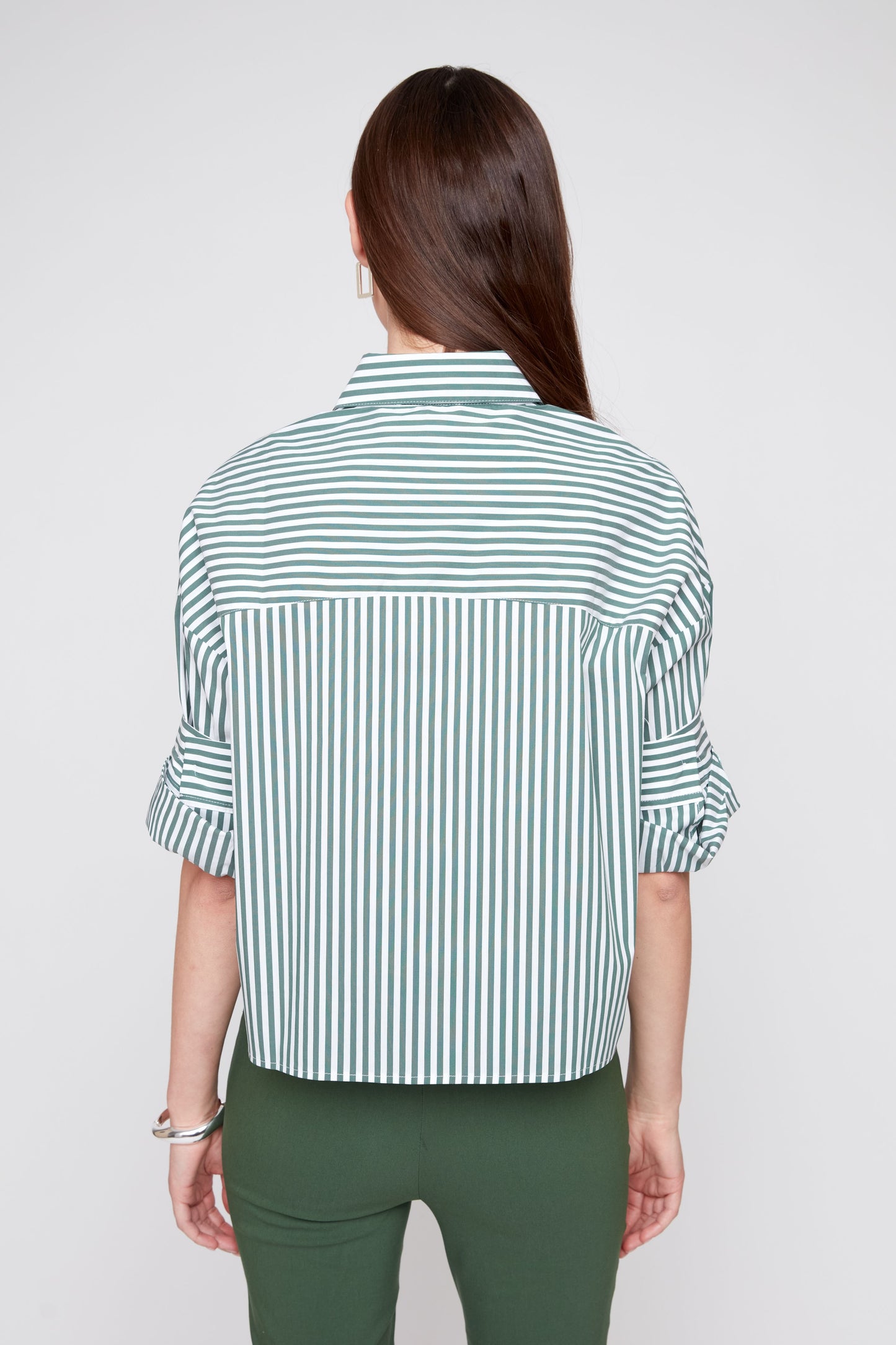 OLIVE STRIPE WOVEN BLOUSE