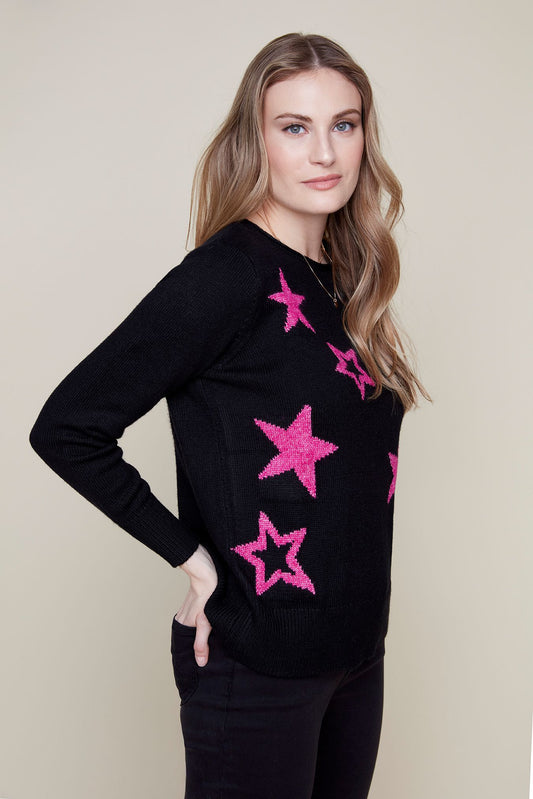 HOT PINK STARS SWEATER