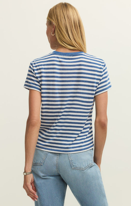 TOURIST STRIPED TEE IN CALYPSO BLUE INDIGO