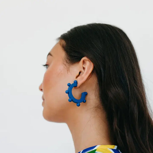 NAVY BEAD HOOPS