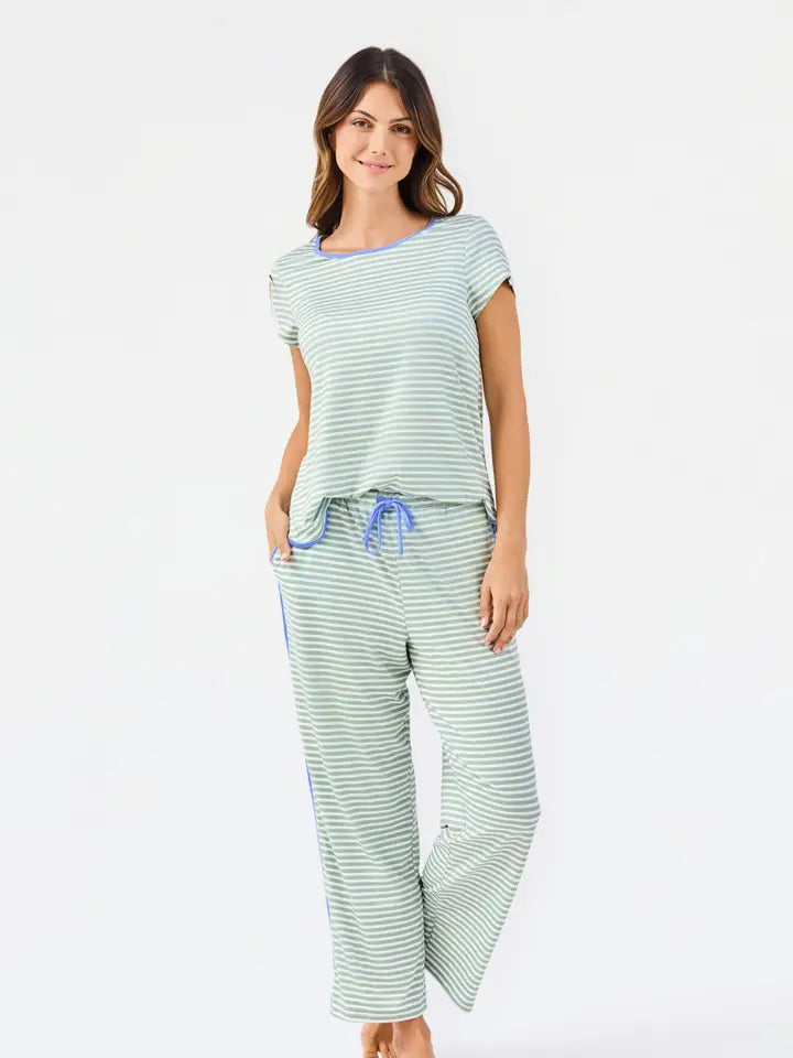 MELODY GREEN STRIPE PAJAMA SET