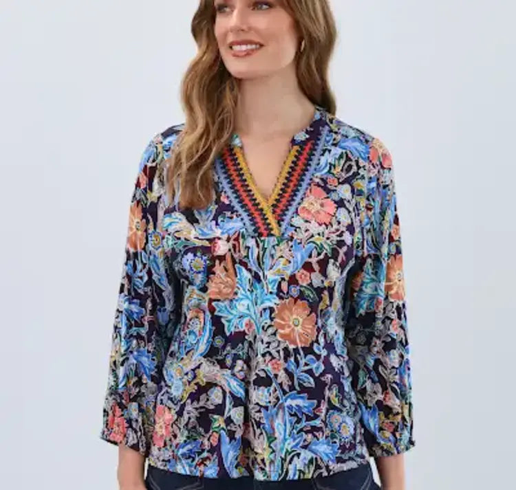 EMBELLISHED DAMASK TOP
