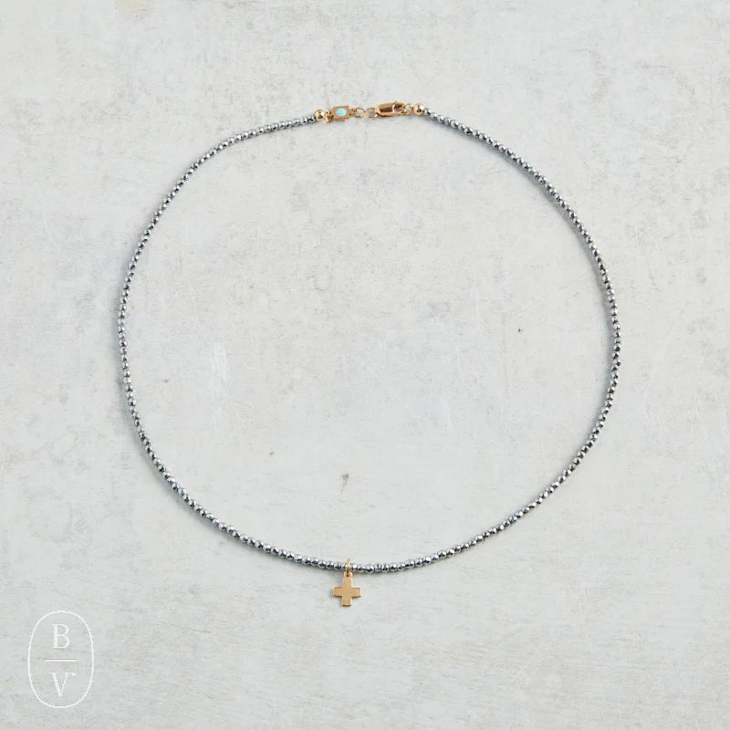 SILVER HEM CHOKER STERLING SILVER WITH CROSS 15"