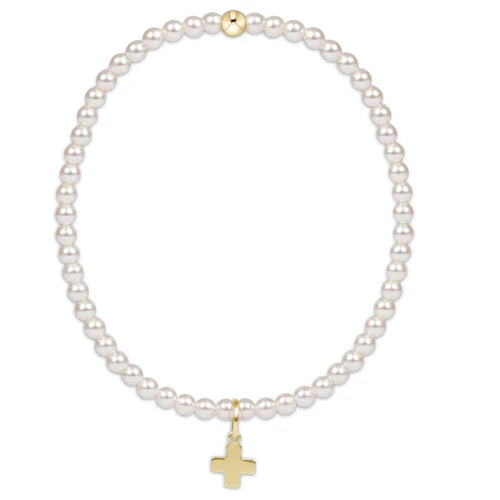 CLASSIC PEARL 3MM SIGNATURE CROSS GOLD