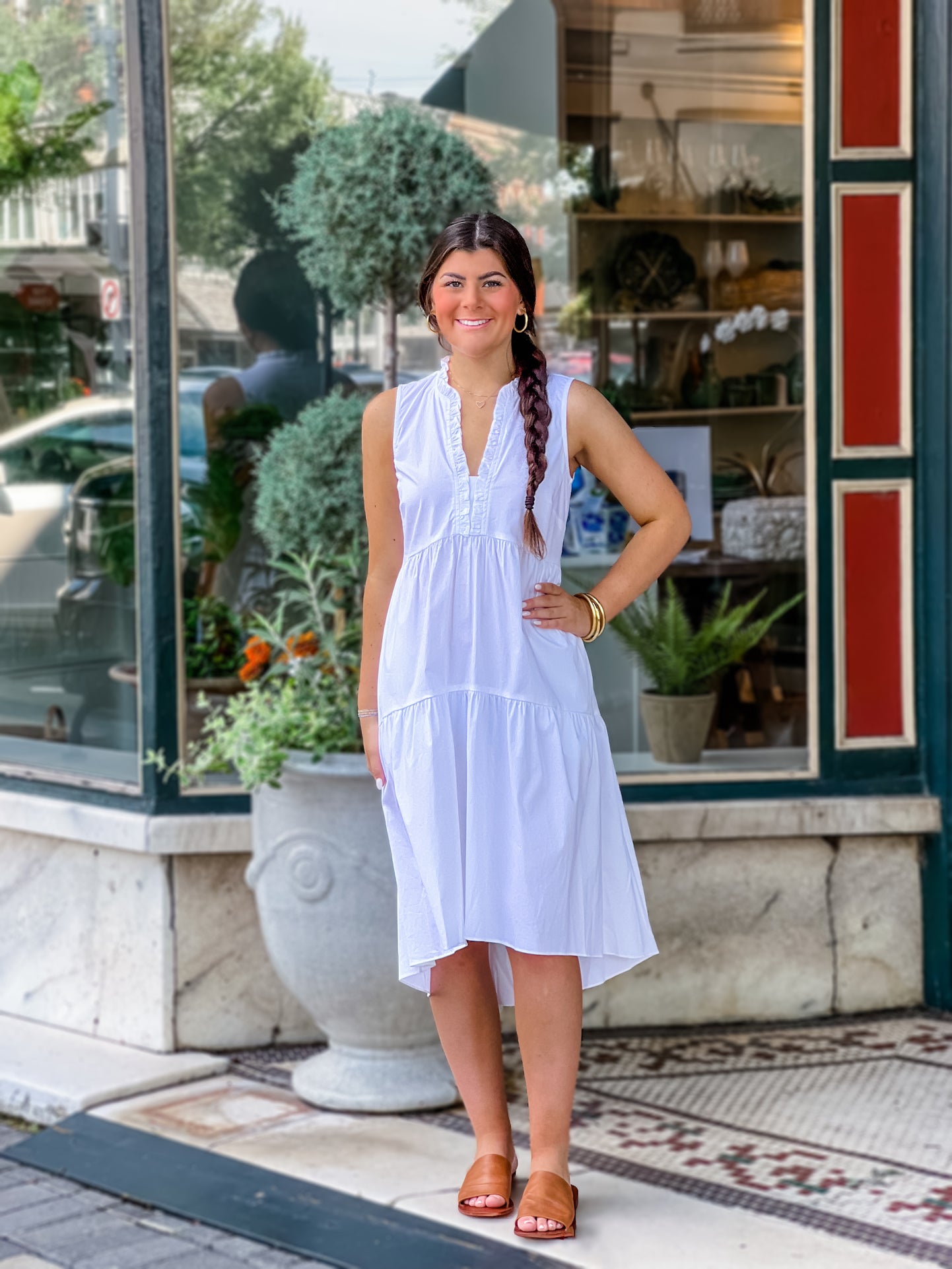 SLIP IN TO SUMMER WHITE POPLIN DRESS