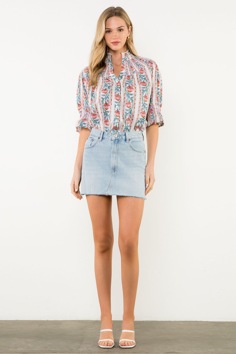 PINK FLOWER SMOCK TOP