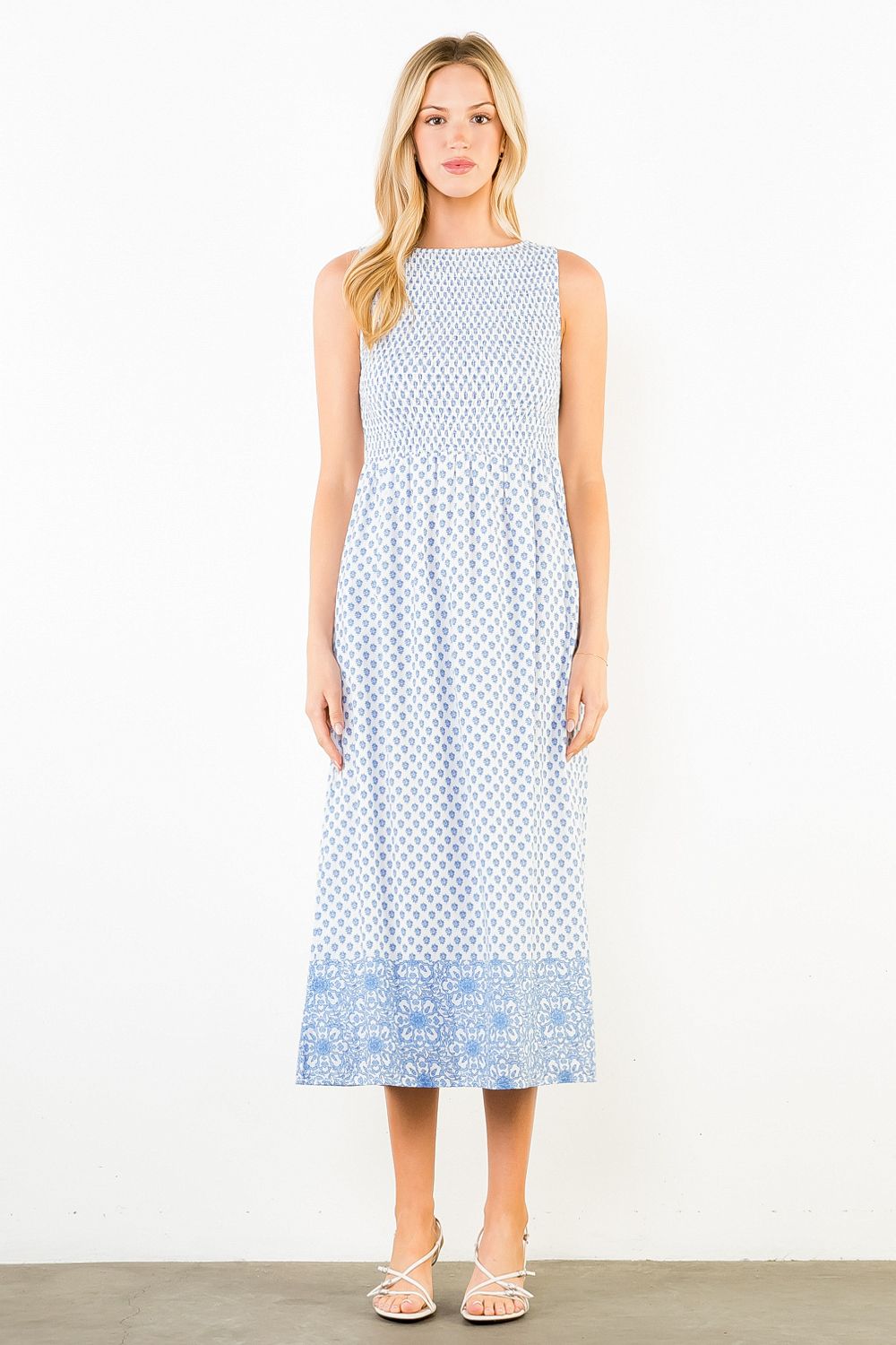 FLORAL SMOCKED MIDI DRESS