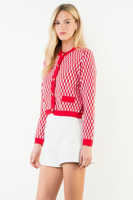 RED GEO CARDI