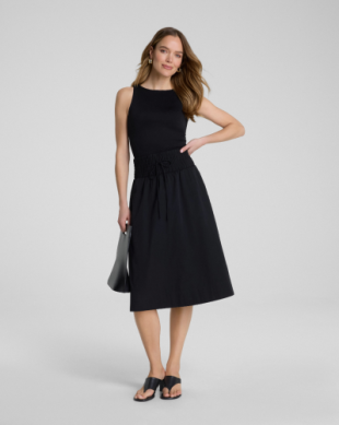 SPANX POPLIN SMOCKED A-LINE MIDI SKIRT
