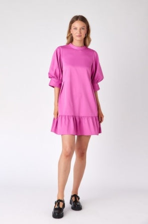 ally pink dress Puff Sleeves Pink Long Sleeve Long Dress Long Puff Sleeve Dress Women's Pink Dress Puff Sleeve