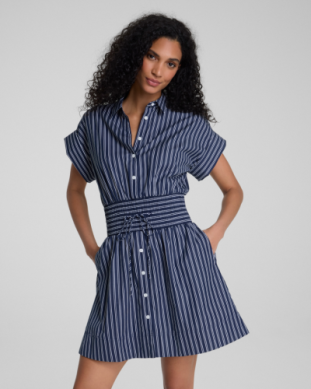 SPANX POPLIN SMOCKED MINI SHIRT DRESS