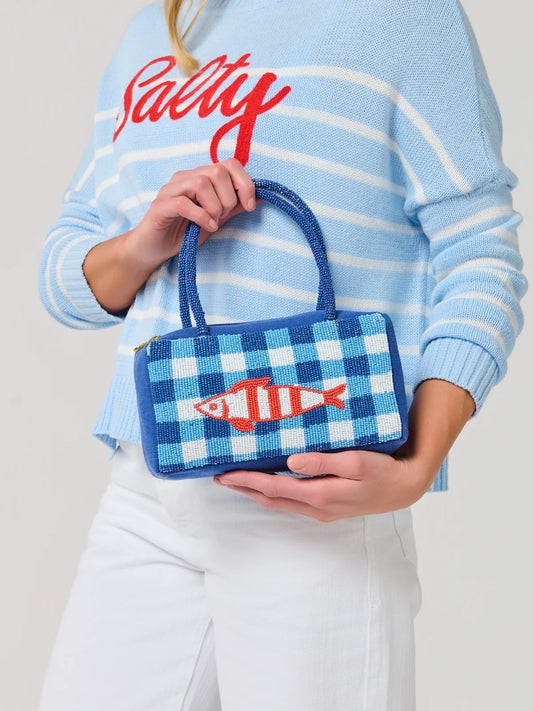 BEADED PLAID FISH BAG